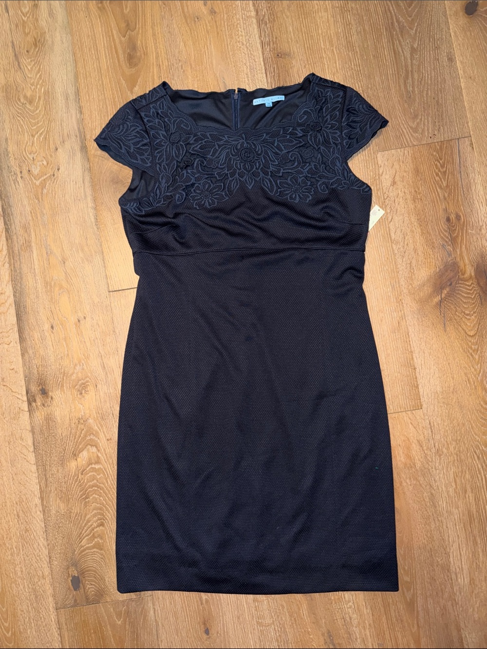 New Antonio melanin navy Cap-Sleeve Floral Lace Sheath Dress size 14 wedding